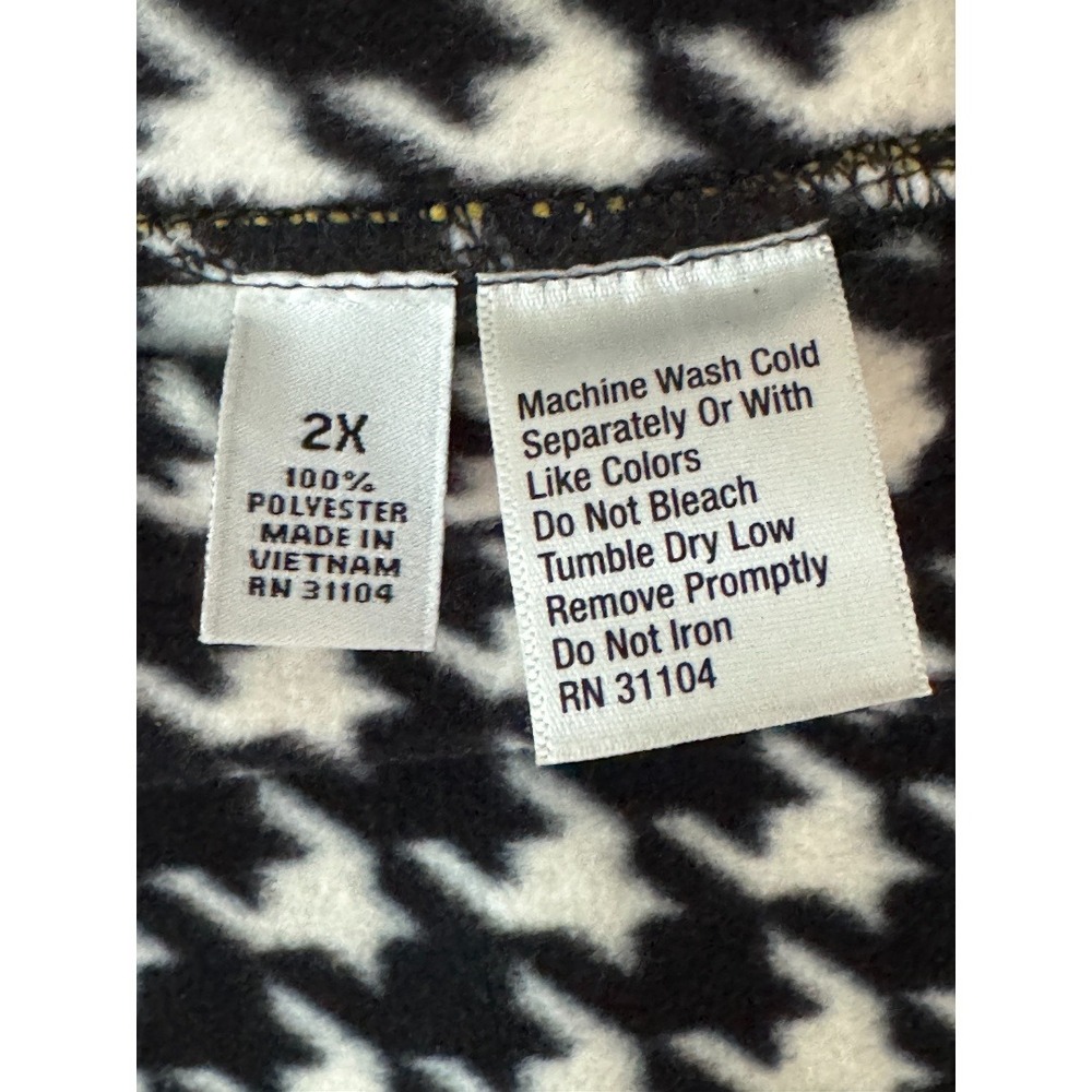 Reversible Fleece Vest Womens 2X Black White Houndstooth Mustard Yellow Full Zip - Picture 3 of 11